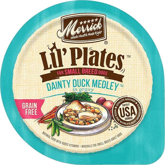 Merrick Lil’ Plates Grain Free Wet Dog Food, Dainty Duck Medley in Gravy, Grain Free & Natural Dog Food for Small Breed Adult Dogs 3.5 Ounce (Pack of 6)