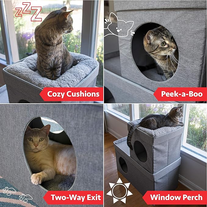 Kitty City Large Stackable Grey Condo, Cat Cube, Cat House, Pop Up Bed, Cat Ottoman, Mansion