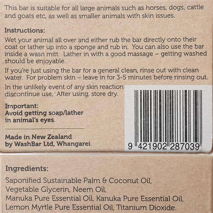 WashBar Natural Horse Shampoo Bar, for Horses and Large Dogs, Whitens Brightens All Colored Coats, Long-Lasting and Easier to Use Than Liquid Pet Shampoo with No Plastic Waste, 6.5oz