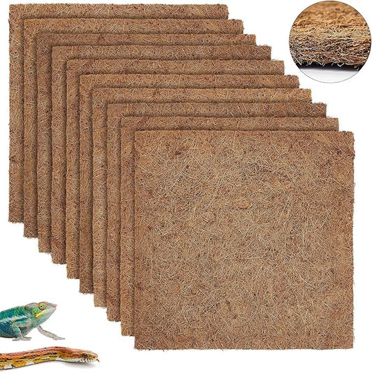 ZeeDix 10 Pieces Reptile Carpet- 12 x 12 inches Natural Coconut Fiber Pet Mat Tortoise Carpet Mat Coco Fiber Substrate Liner Pet Terrarium Liner for Lizard Turtle Snake Gecko Bearded Dragon