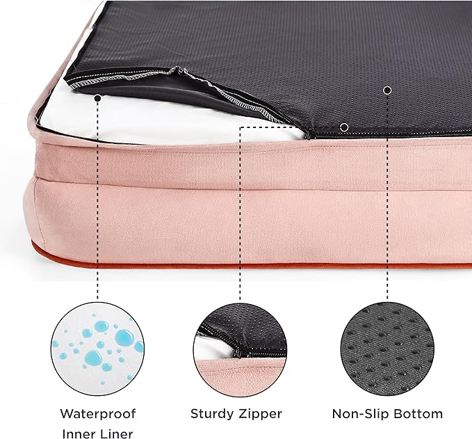 Bedsure XXL Orthopedic Dog Bed - Washable Great Dane Dog Sofa Beds for Giant Dogs, Supportive Foam Pet Couch Bed with Removable Washable Cover, Waterproof Lining and Nonskid Bottom, Pink