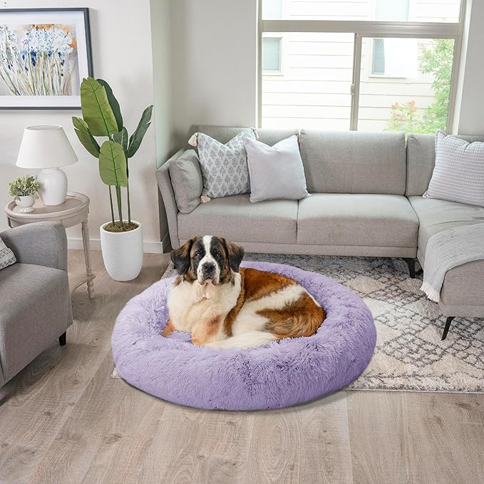 Best Friends by Sheri The Original Calming Donut Cat and Dog Bed in Shag Fur Lavendar, Extra Large 45"