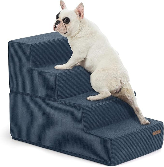 Lesure Dog Stairs for Small Dogs - Pet Stairs for High Beds and Couch, Folding Pet Steps with CertiPUR-US Certified Foam for Cat and Doggy, Non-Slip Bottom Dog Steps, Navy Blue, 4 Steps