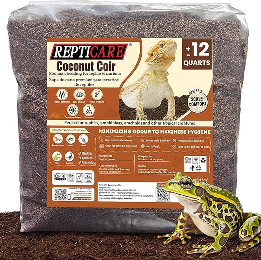 ReptiCare Coconut Fiber Substrate for Reptiles 12 Q, Organic Ready to Use - Odor Absorbent Coco Coir Terrarium Bedding for Ball Pythons, Boas, Snakes, Tortoises, Geckos, Frogs and Tarantulas