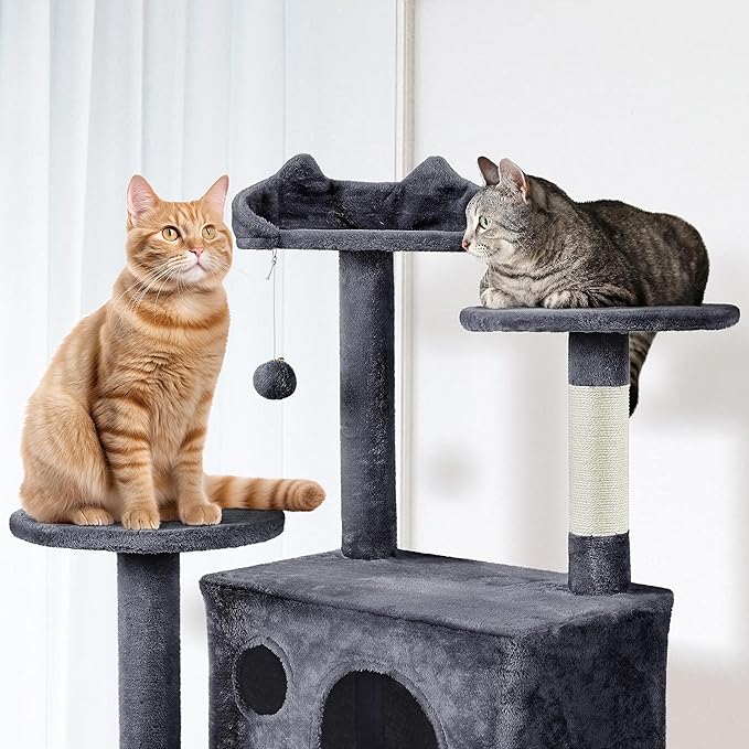 Yaheetech XL Cat Tree, 80in Multi-Level Cat Tower with Cat Scratching Posts, Double Cat Caves, Perched Platforms and Dangling Balls, Cat Stand House for Kittens Pet, Dark Gray