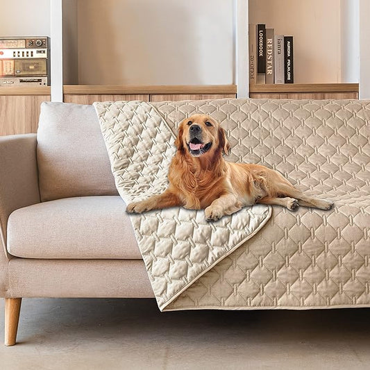 gogobunny 100% Double-Sided Waterproof Dog Bed Cover Pet Blanket Sofa Couch Furniture Protector for Puppy Large Dog Cat, Reversible (82x120 Inch (Pack of 1), Dark Beige/Light Beige)