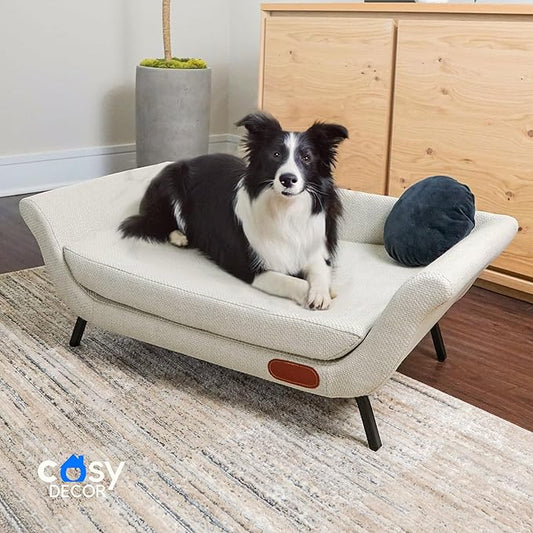 Modern Pet Couch for Dogs Premium - Medium Elevated Sofa Bed with Storage Pocket - Holds 130 LBS - High Comfort Level for Joints - Durable Fabric - includes Small Comfortable Pillow