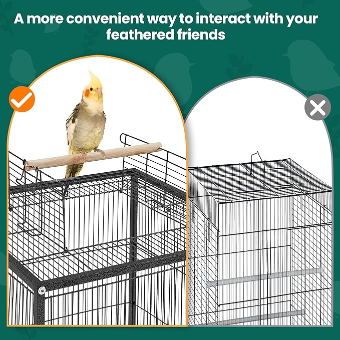 Yaheetech 35 inch Wrought Iron Bird Cage w/Play Open Top and Rolling Stand for Small Birds Like Parrots Conure Lovebird Cockatiel Lovebirds Budgies