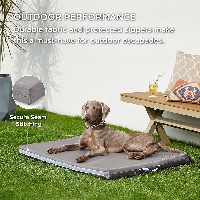 Bedsure Outdoor Waterproof Dog Bed with Heavy Duty Cover, Orthopedic Foam Supportive Dog Beds, Washable Dog Mat with Removable Cover for Large Dogs (44"x32", Grey)