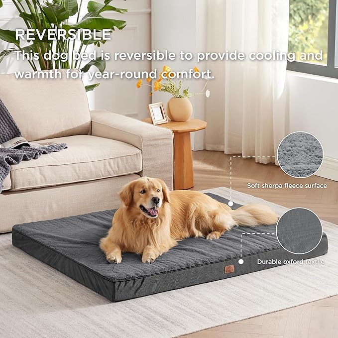 Bedsure Extra Large Dog Bed - XL Orthopedic Dog Beds with Removable Washable Cover, Egg Crate Foam Pet Bed Mat, Suitable for Dogs Up to 100lbs, Dark Grey