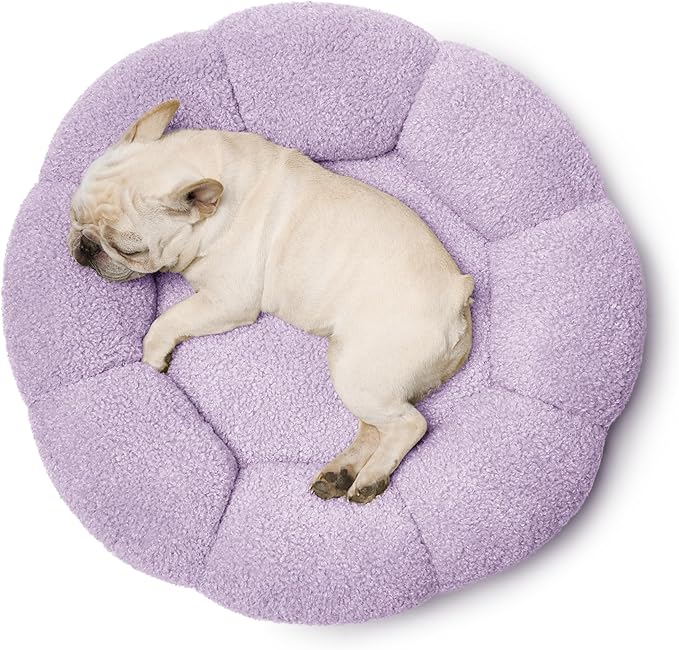 Lesure Calming Medium Dog Bed - Flower Donut Round Fluffy Puppy Bed in Plush Teddy Sherpa, Non-Slip Cute Flower Cat Beds for Indoor Cats, Medium Pet Bed Fits up to 45 lbs, Machine Washable, Purple 30"