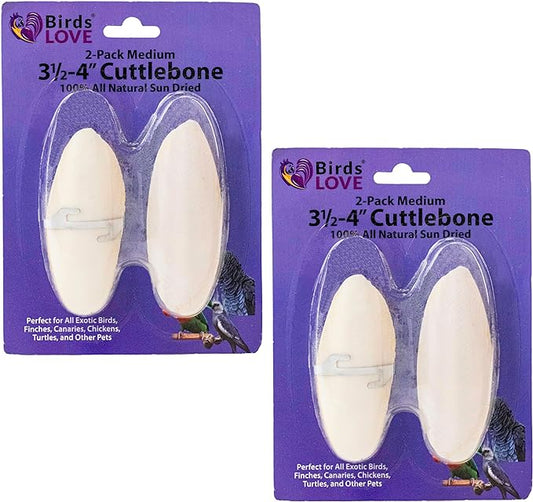 Birds LOVE Natural Cuttlebone for Birds Parakeet & All Breeds - Cuttlebone for Tortoise & Snails - Calcium Block for Birds Alternative - 3.5 to 4" Cuttlefish Bone - 2 Packs of 2