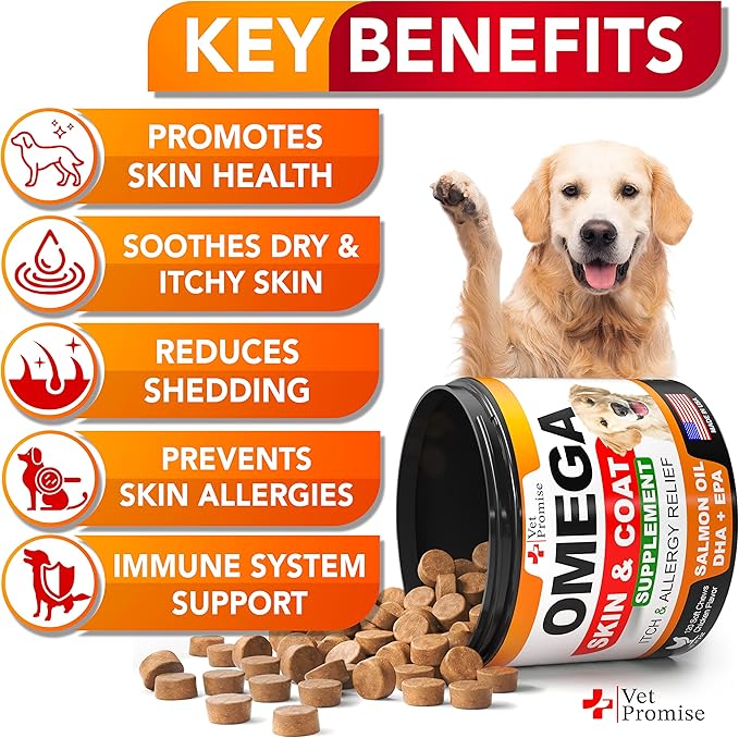 Omega 3 for Dogs - Dog Skin and Coat Supplement - Fish Oil for Dogs Chews - Allergy and Dog Itch Relief - Dog Anti Shedding Supplement - Dog Dry Skin Treatment - Salmon Oil - Made in USA - 120 Treats