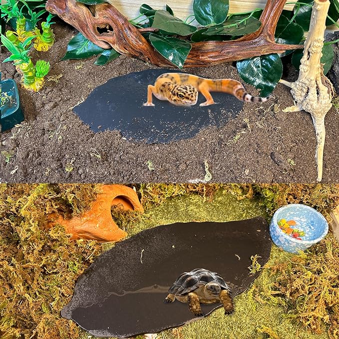 Reptile Basking Platform 7.0''x5.3'' Turtle Rock Plate Feeding Food Dish Feeding Bowl Tortoise Bathing Platform Resting Slate for Lizard Gecko Bearded Dragon Chameleon Frog Hermit Crab