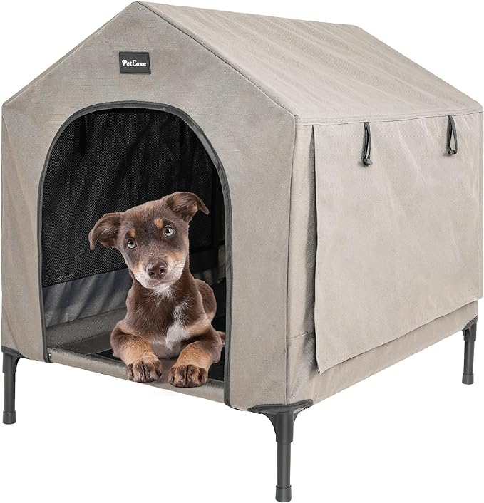 2 in 1 Dog House,Elevated Dog Bed with Removable Cover, Indoor & Outside Puppy Shelter Cot,Raised Dog Bed for Small Dogs & Cats (Brown, Small)