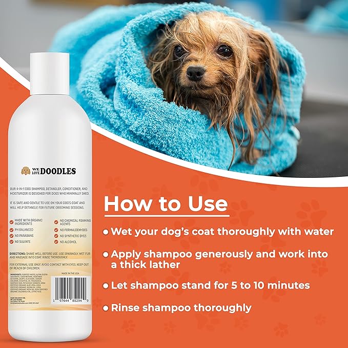 USDA Organic Dog Shampoo, Conditioner & Detangler - Best Shampoo for Goldendoodles, Poodles & Doodles - Pet Shampoo For Matted Hair - Sensitive Skin Shampoo for Puppies - Made In The USA, 16OZ (Mango)