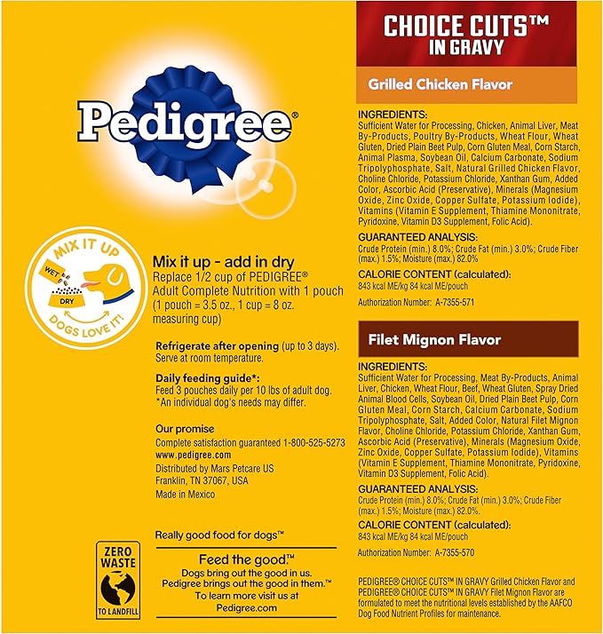 PEDIGREE CHOICE CUTS IN GRAVY Adult Soft Wet Dog Food 8-Count Variety Pack, 3.5 oz Pouches (Pack of 2)