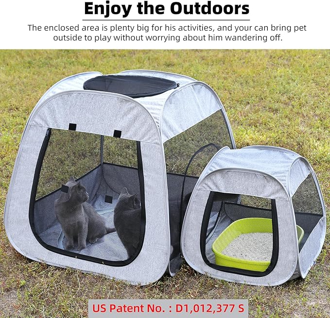 Tenrai Portable Cat Playpen, Trapezoidal Design for Better Standing, Foldable Pet Tent for Indoor and Outdoor Use of Kitten and Puppy, Dog Play Enclosure with Removable Bottom, Cat Houses & Condos