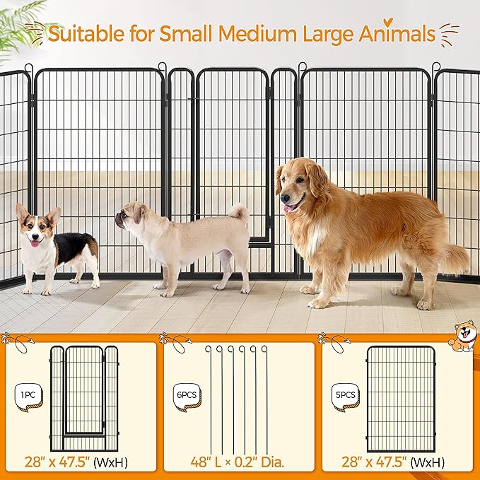 Yaheetech Dog Playpen Outdoor, 6 Panel Dog Fence 47" Indoor Pet Pen for Large/Medium/Small Dogs Heavy Duty Pet Exercise Pen for Puppy/Rabbit/Small Animals Portable Playpen for RV Camping Garden Yard