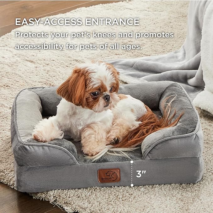 Bedsure Cat Beds for Indoor Cats - Washable Bolster Dog Sofa Beds for Extra Small Dogs, Supportive Foam Pet Couch Bed with Removable Washable Cover, Waterproof Lining and Nonskid Bottom, Grey