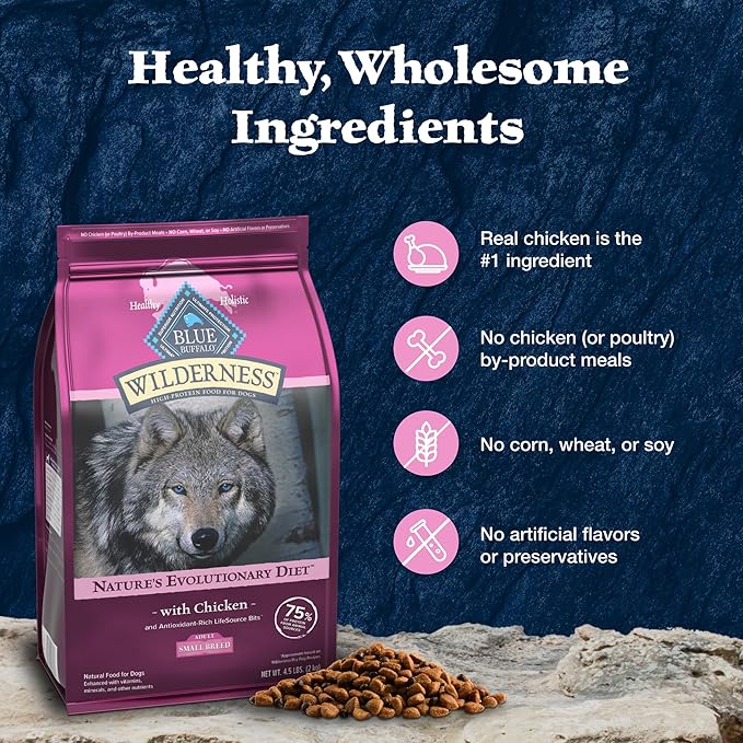 Blue Buffalo Wilderness Natural High-Protein Dry Food for Small Breed Adult Dogs, Chicken Recipe, 13-lb. Bag