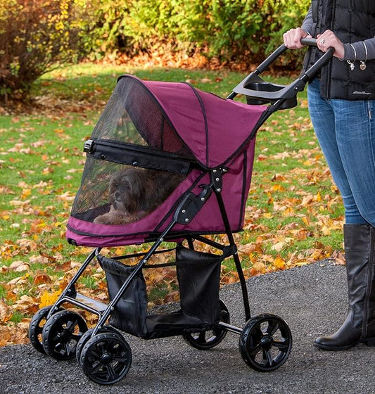 Pet Gear No-Zip Happy Trails Lite Pet Stroller for Cats/Dogs, Zipperless Entry, Easy Fold with Removable Liner, Safety Tether, Storage Basket + Cup Holder, 4 Colors