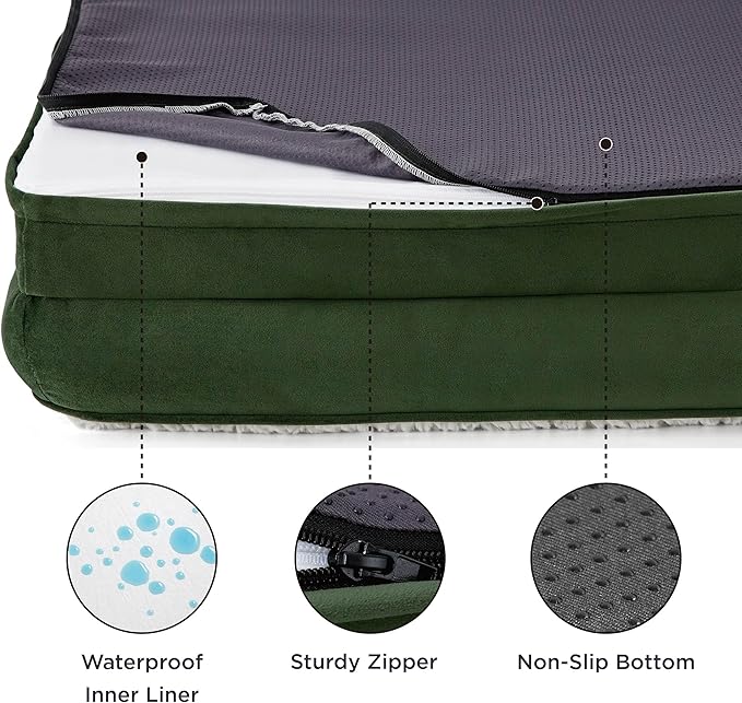 Bedsure Orthopedic Dog Bed for Large Dogs - Calming Dog Sofa Beds Large with Luxurious Short Plush, Big Pet Couch Bed with Removable Washable Cover, Waterproof Lining and Nonskid Bottom, Green