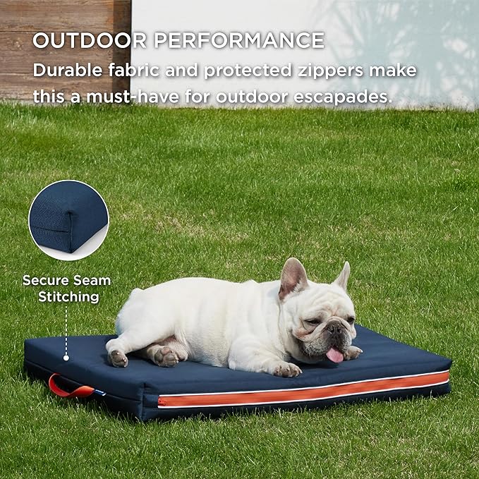 Bedsure Outdoor Waterproof Durable Dog Bed with Heavy Duty Cover, Orthopedic Foam Supportive Dog Beds, Washable Dog Mat with Removable Cover for Large Dogs (30"x20", Navy Blue)