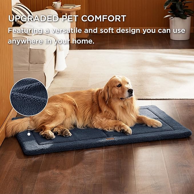 Bedsure Washable Dog Crate Bed for Extra Large Dogs, Reversible Foam Floor Dog Mat, Lightweight Travel Flat Pet Beds for Indoor & Outdoor Dogs (48" x 30", Navy)