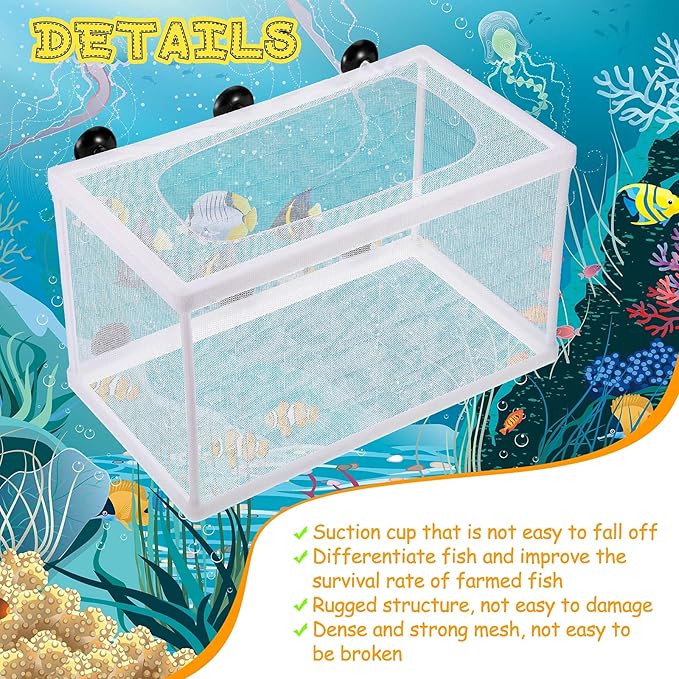 2 Pieces Fish Tank Breeder Net Mesh Fish Breeder Box Fish Hatchery Breeder Box Separation Net Plastic Frame Breeder Box Fry Hatchery Incubator Mesh Fish Breeding Box with Suction Cup for Aquarium