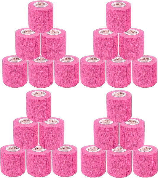 2 Inch Vet Wrap Tape Bulk (Neon Pink) (Pack of 24) Self Adhesive Adherent Adhering Flex Bandage Grip Roll for Dog Cat Pet Horse