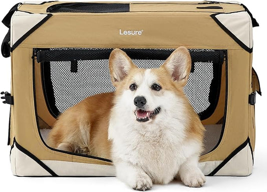 Lesure Collapsible Dog Crate - Portable Dog Travel Crate Kennel for Small Dog, 4-Door Pet Crate with Durable Mesh Windows, Indoor & Outdoor (Yellow)