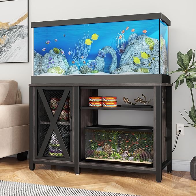 YITAHOME Heavy Duty 55-75 Gallon Aquarium Stand with Power Outlets, Cabinet for Fish Tank Accessories Storage - Metal Fish Tank Stand Suitable for Fish Tank, Turtle Tank, 880LBS Capacity, Grey