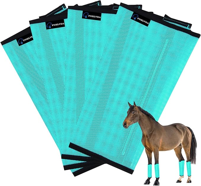 Horse Fly Boots, Adjustable Fly Boots for Horses Set of 4, Comfortable Horse Leggings, Breathable Plastic Mesh Material, Horse Supplies for Reduces Stress & Leg Fatigue (Green)