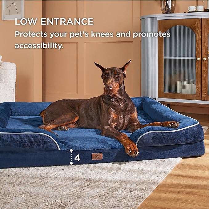 Bedsure XXL Orthopedic Dog Bed - Washable Great Dane Dog Sofa Beds for Giant Dogs, Supportive Foam Pet Couch Bed with Removable Washable Cover, Waterproof Lining and Nonskid Bottom, Navy Blue