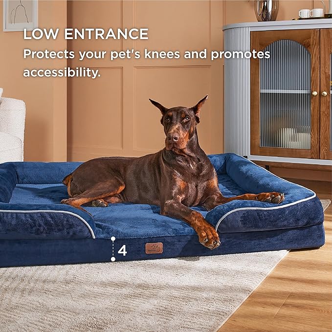 Bedsure XXL Orthopedic Dog Bed - Washable Great Dane Dog Sofa Beds for Giant Dogs, Supportive Foam Pet Couch Bed with Removable Washable Cover, Waterproof Lining and Nonskid Bottom, Navy Blue