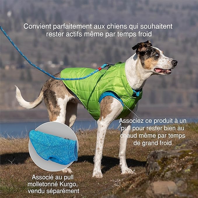 Kurgo Loft Dog Jacket, Reversible Dog Coat, Wear with Harness or Sweater, Water Resistant, Reflective, Winter Coat for Medium Dogs (Ink Blue, M)