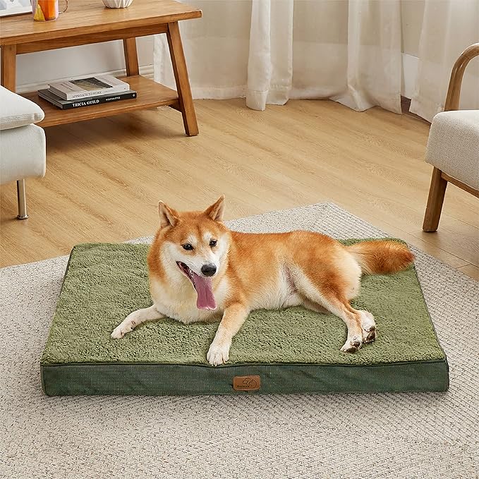 Bedsure Large Dog Beds for Large Dogs - Big Orthopedic Dog Beds with Removable Washable Cover, Egg Crate Foam Pet Bed Mat, Suitable for Dogs Up to 75 lbs, Dark Green