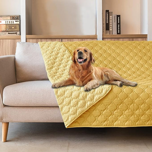 gogobunny 100% Double-Sided Waterproof Dog Bed Cover Pet Blanket Sofa Couch Furniture Protector for Puppy Large Dog Cat, Reversible (68x82 Inch (Pack of 1), Dark Yellow/Light Yellow)