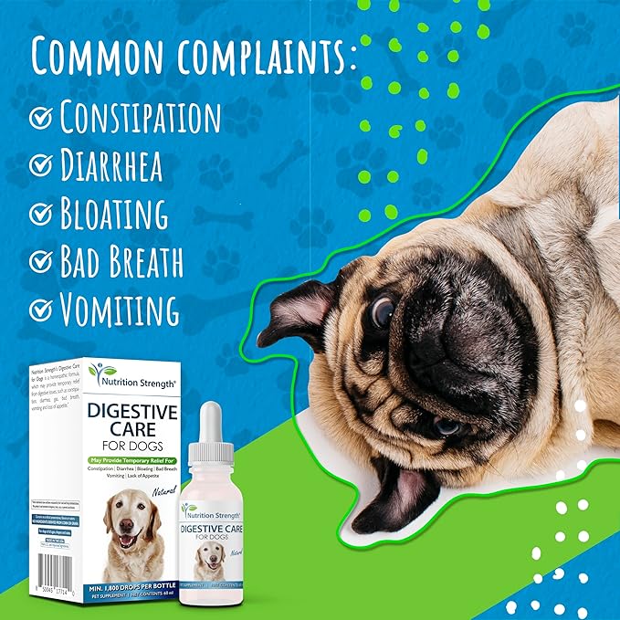 Digestive Care for Dogs, Natural Constipation Relief for Dogs and Puppies & Support for Diarrhea, Bloating, Bad Breath, Vomiting, Lack of Appetite, 60 Milliliters