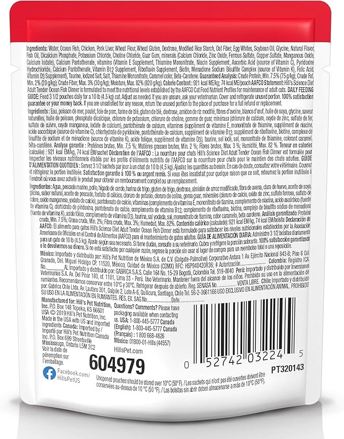 Hill's Science Diet Adult 1-6, Adult 1-6 Premium Nutrition, Wet Cat Food, Ocean Fish Stew, 2.8 oz Pouch, Case of 24