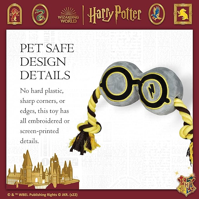 HARRY POTTER HP Glasses Rope Pull Pet Toy | Rope Squeaky Dog Toy in Design | Dog Tug Toy with Rope and Squeakers | Dog Toys for Fans, 16 inch (FF18911)