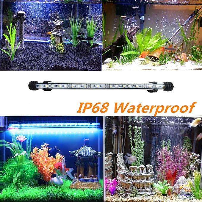 15 inches LED Aquarium Light, 2.5W Fish Tank Light Underwater Light Submersible Crystal Glass Lights, 21 LED Beads 12 Colors 19 Modes Brightness Adjustable Memory Function IP68 Waterproof