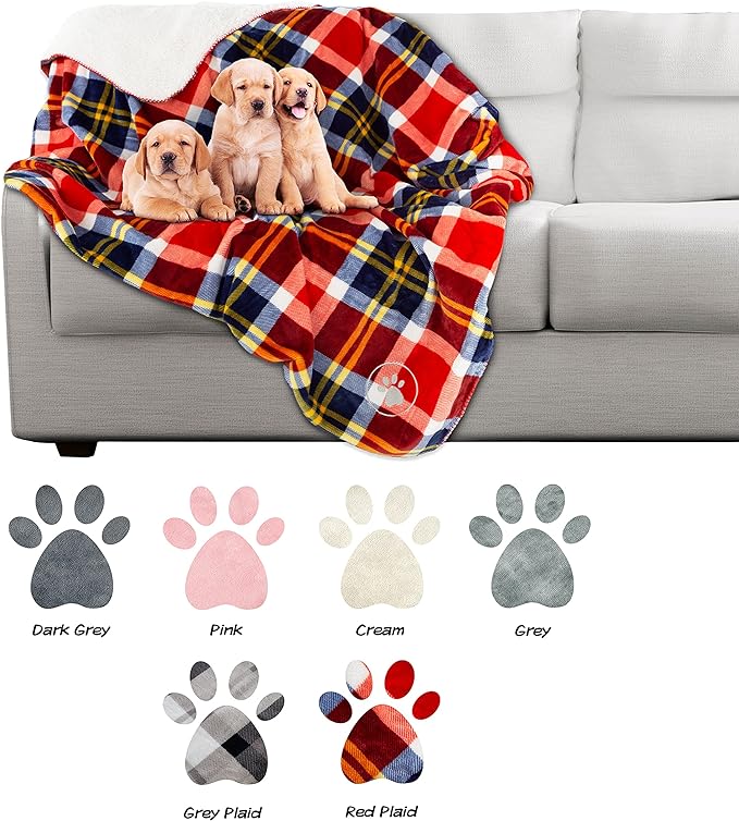 PETMAKER Waterproof Pet Blanket - 50x60 Reversible Plaid Dog Throw Protects Couch, Car, Bed from Spills, Stains or Fur - Dog and Cat Blankets (Red)