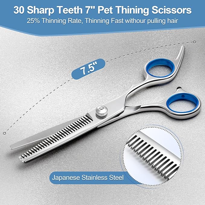 Gimars Titanium Coated Professional 6 in 1 4CR Stainless Steel Dog Grooming Scissors with Safety Round Tip, Heavy Duty Pet Grooming Scissor for Dogs, Cats and Other Animals