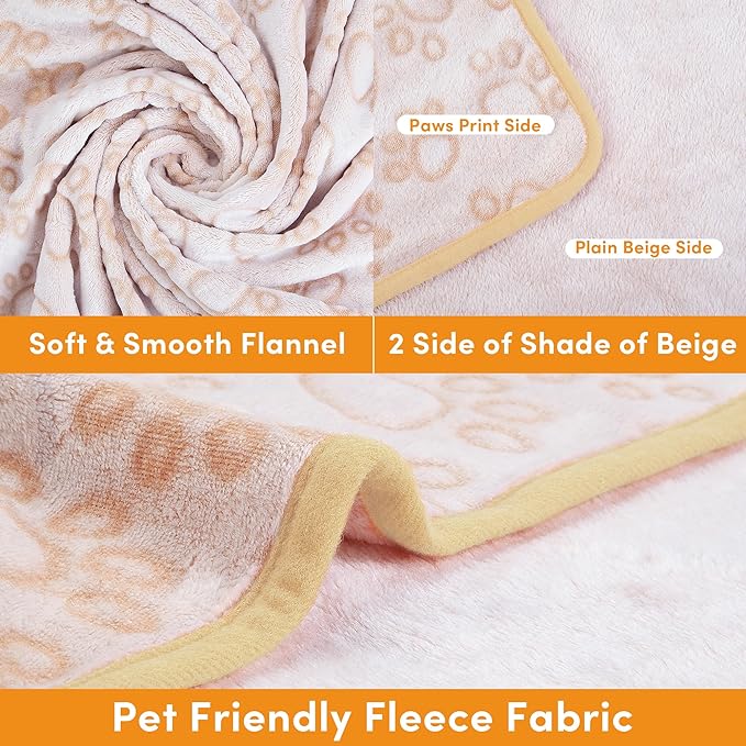 Stuffed Premium Soft Dog Blanket, with Flannel Beige Cute Paw Print, 32 * 40 inches, Cat Blanket Puppy Supplies Dog Products Stuff Essentials