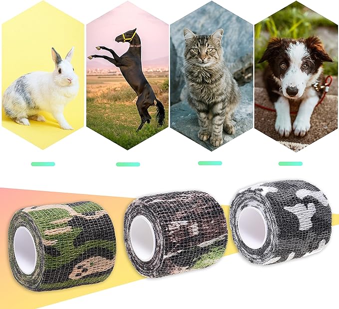 Eco-Fused Self-Adhering Bandage - Injury Wrap Tape for Pets, Dogs, Cats, Horses - Pack of 6 - Dog Bandages for Legs - Prevent Licking - Does not Stick to Hair - Elastic, Water Repellent, Breathable