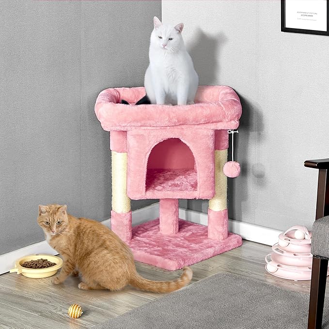 Yaheetech 23.5in Cat Tree Tower, Cat Condo with Sisal-Covered Scratching Posts, Cat House Activity Center Furniture for Kittens, Cats and Pets - Pink