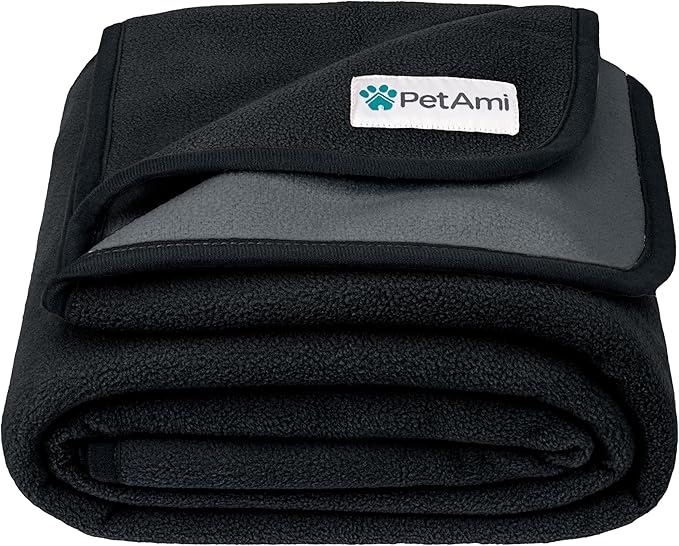 PetAmi Waterproof Dog Blanket for Medium Large Dog, Pet Puppy Blanket Couch Cover Protection, Fleece Cat Washable Throw, Couch Sofa Furniture Protector, Reversible Soft Plush, 40x60 Black/Gray