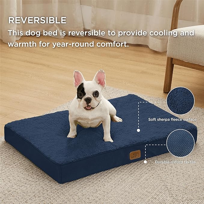 Bedsure Medium Dog Bed for Medium Dogs - Orthopedic Waterproof Dog Beds with Removable Washable Cover, Egg Crate Foam Pet Bed Mat, Suitable for Dogs Up to 35 lbs, Navy